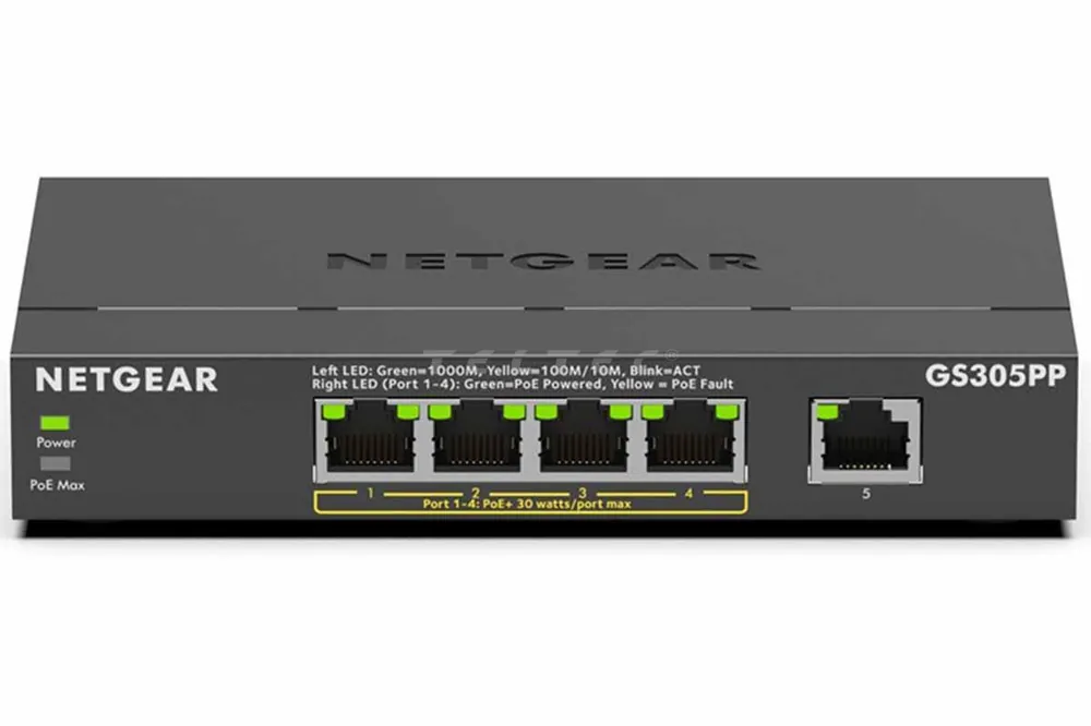 Netgear GS305PP-300EUS PoE+ Gigabit Ethernet Unmanaged Plus Switch, 1x 1G Ethernet Port, 4x 1G PoE+ Super-Preis