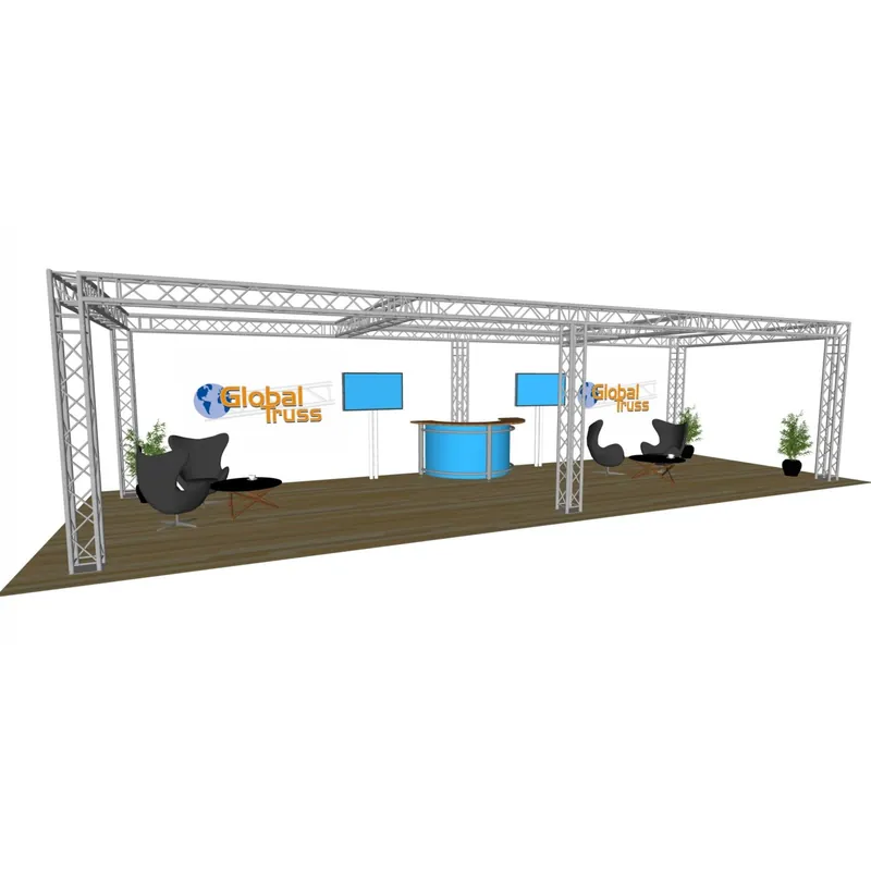 Billig 4-Punkt GLOBAL TRUSS Traversen Messestand mit Quertraverse 4,0m x 10,0m x 3,0m