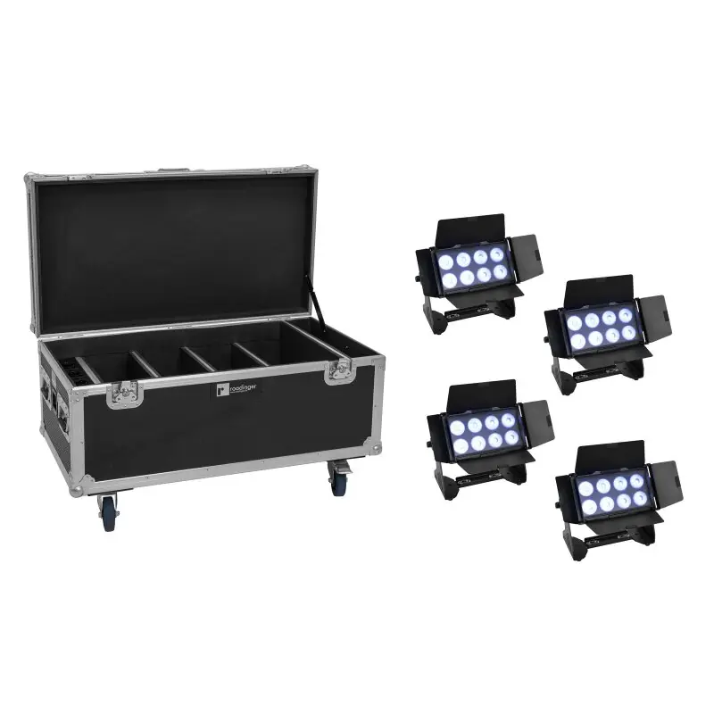 EUROLITE Set 4x AKKU Multiflood IP 8x10W RGBW Wash CRMX + Case mit Ladefunktion Sonderaktion