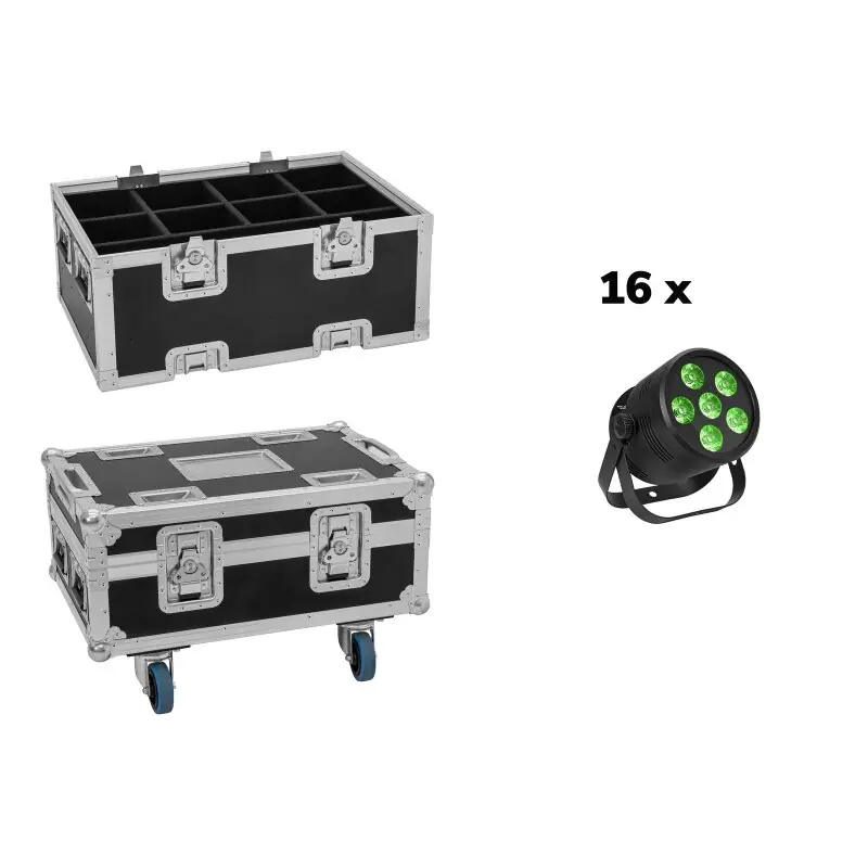 Gratis Versand EUROLITE Set 16x LED Silent Par 6 QCL Floor Schwarz + Case