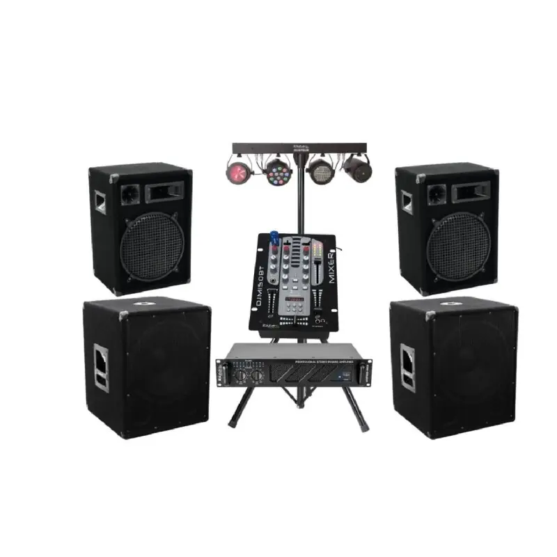 Schnäppchen PA-Set Party-Anlage DJ mit 3 Wege BOX + Subwoofer USB Musikanlage ca 3000 W und LEDBar
