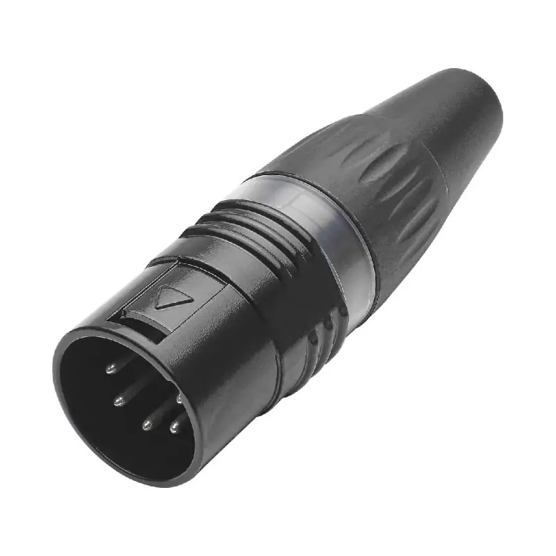 Nur Für Kurze Zeit HICON XLR BASIC, 5-pol male, versilberte Kontakte, Metallgehäuse schwarz, Kunststoffkappe schwarz, 3-Backen-Spannzangen-Zugentlastung