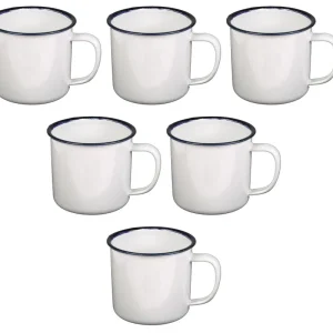 SURVIVAL Emaille-Tasse weiß-schwarz 350ml 6er Pack Notfall-Ausrüstung Top-Seller