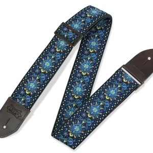 LEVYS M8HTV-04 Print Serie Jacquard-Gitarrengurt (50mm), floral blue-yellow Knallerangebot