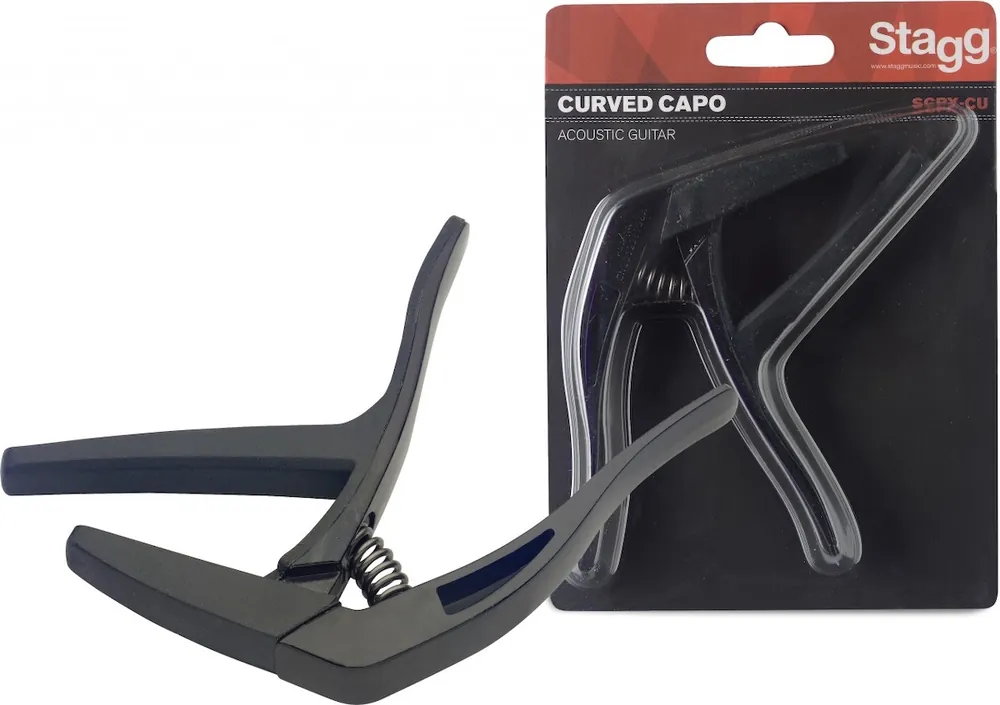 Neuheit STAGG SCPX-CU BK Curved Trigger Capo black Kapodaster für Akustikgitarre, E-Gitarre