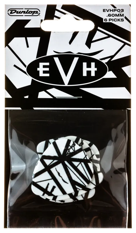 Neu JIM DUNLOP EVH White With Black VH I Pack 0,60mm Plektren, weiss (6 Stück) EVH P03