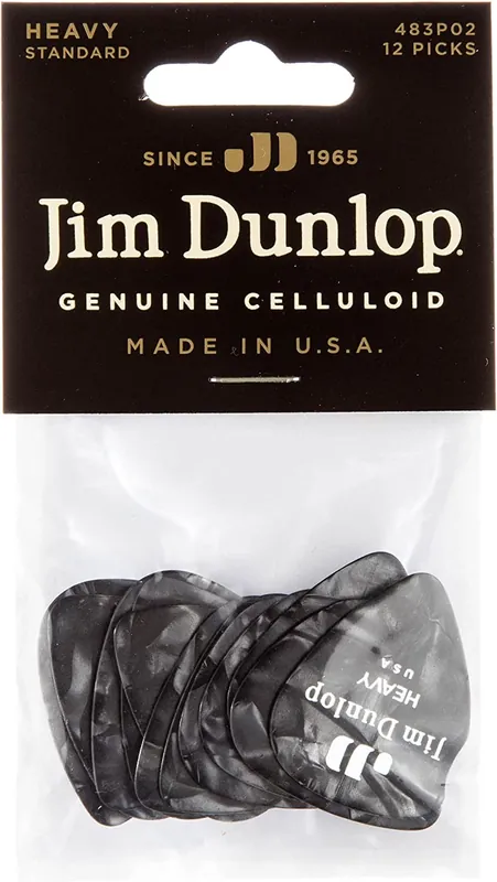 Schneller Versand JIM DUNLOP 483-02 Celluloid Black Pearl Heavy Pak Plektrum (12 Stück)