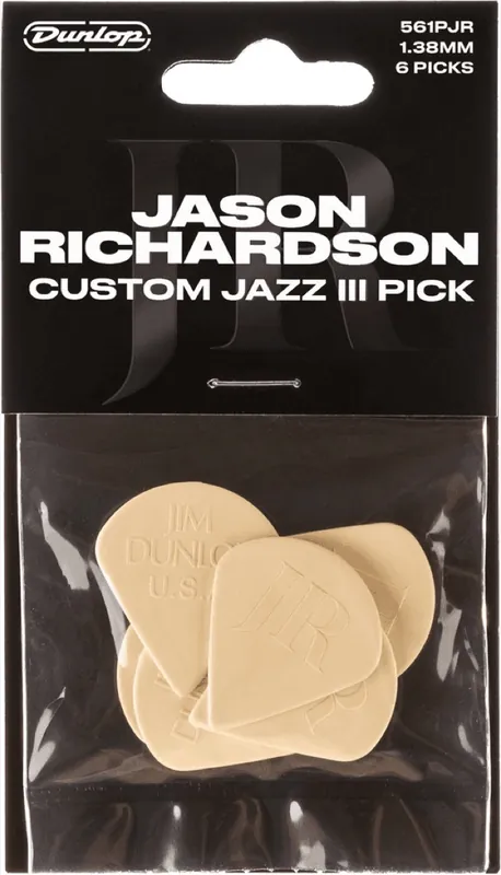 Preisknaller JIM DUNLOP 561PJR Jason Richardson Custom Jazz III Plektren Player's Pack (6 Stück), beige, 1,38mm