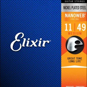 ELIXIR 12102 Nanoweb Electric Medium 011-049 Anti Rust Plain Steel. Saiten für E-Gitarre. Geprüft