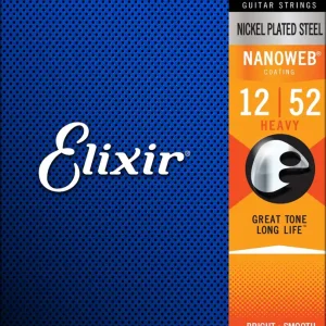ELIXIR 12152 Nanoweb Electric Heavy 012-52 Anti Rust Plain Steel. Saiten für E-Gitarre. Zertifiziert
