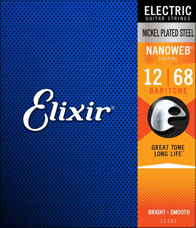 Neu Im Sortiment ELIXIR 12302 Nanoweb Electric Baritone 012-068 Anti Rust Plain Steel. Saiten für E-Gitarre.