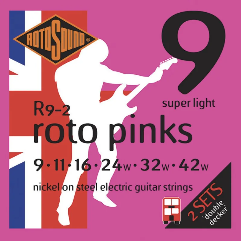 Knallerangebot ROTOSOUND R9-2 Roto Pinks Double Decker 009-042 Nickel plated Steel. Saiten für E-Gitarre