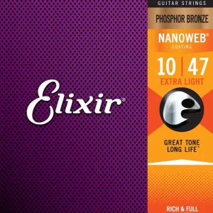 ELIXIR 16002 Nanoweb Phosphor Bronze 010-047 Anti Rust Plain Steel. Saiten für Westerngitarren. Rabatt