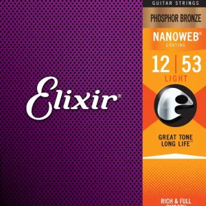 Neue Kollektion ELIXIR 16052 Nanoweb Phosphor Bronze 012-053 Anti Rust Plain Steel. Saiten für Westerngitarren.