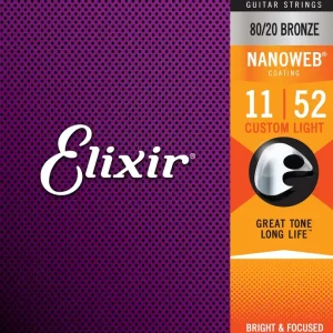 ELIXIR 11027 Nanoweb Bronze Custom Light 011-052 Anti Rust Plain Steel. Saiten für Westerngitarren. Markenprodukt