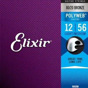 ELIXIR 11075 Polyweb Bronze Light/Medium 012-056 Anti Rust Plain Steel. Saiten für Westerngitarren. Echt
