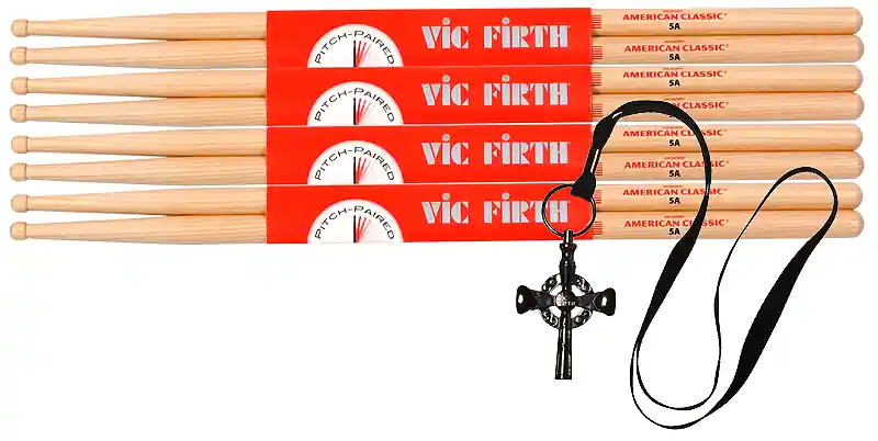 Neu VIC FIRTH American Classic Wood Tip 5A Vickey Pack American Hickory Drumsticks 4 Paar/Stimmschlüssel