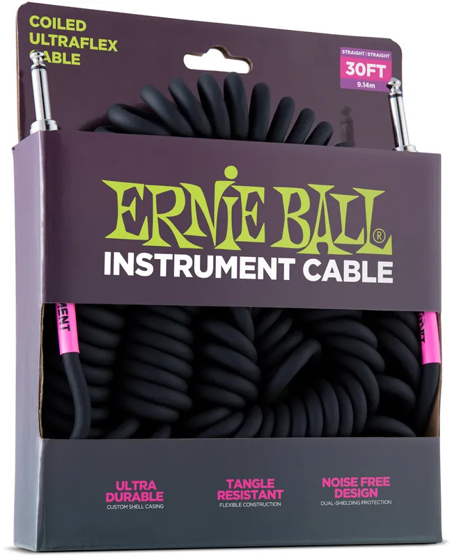 ERNIE BALL 6044 Coiled Vintage Spiral-Instrumentenkabel Kl-Kl 9,14m, schwarz Saisonangebot