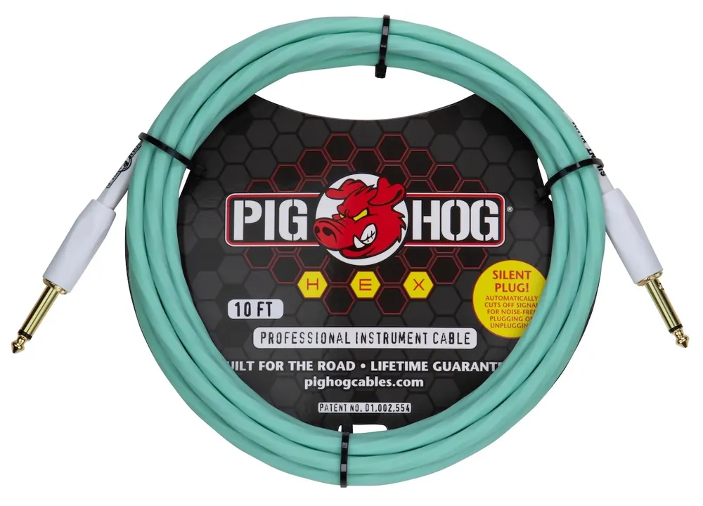 PIG HOG PHSH10SG Hex Silent Cable Sea Foam Green Instrumentenkabel Kl-Kl 3m/10ft Preisreduziert