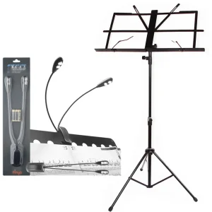 Neu S2R Notenständer-Bundle NP-8 / MUS-LED-4 Notenständer und LED-Leuchte in einem Paket