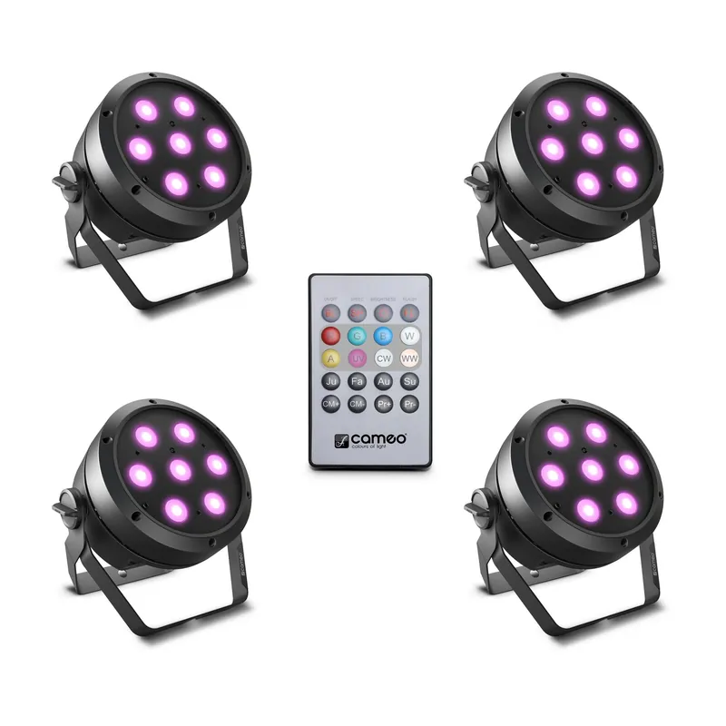 Cameo ROOT PAR 4 SET 1 - Set bestehend aus 4 x CLROOTPAR4 inkl. IR-Fernbedienung (CLPFLAT1REMOTE) Ausverkauf