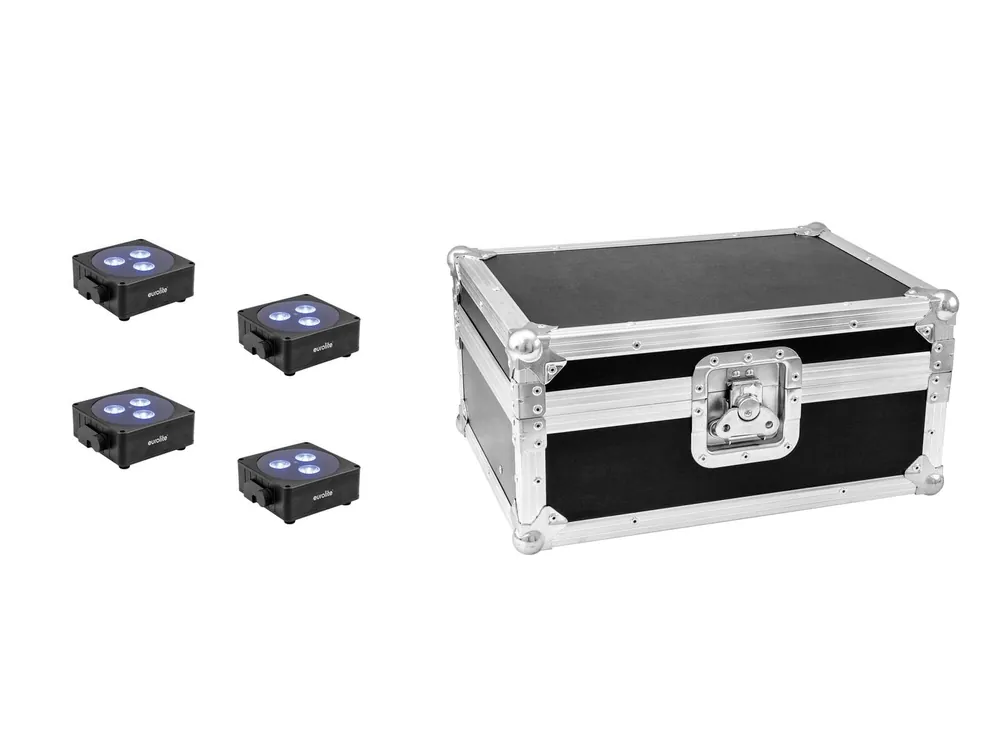 EUROLITE Set 4x AKKU Flat Light 3 sw + Case Direkt Vom Hersteller