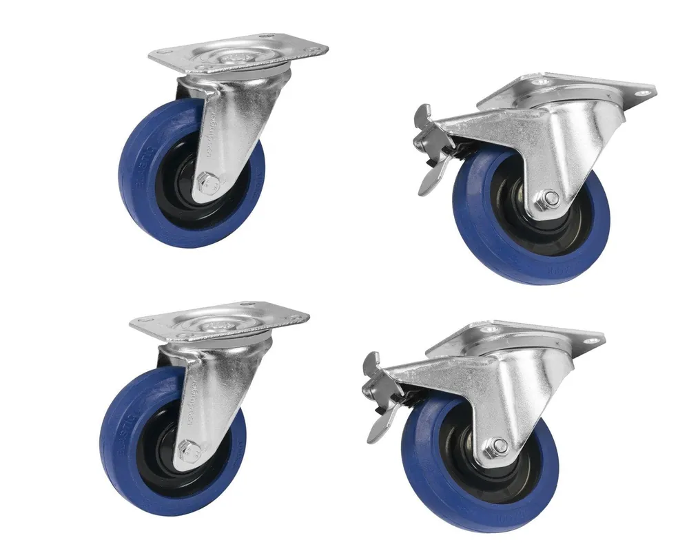 Highlight ROADINGER Set Lenkrollen 100mm blau 2x RD-100 + 2x RD-100B mit Bremse