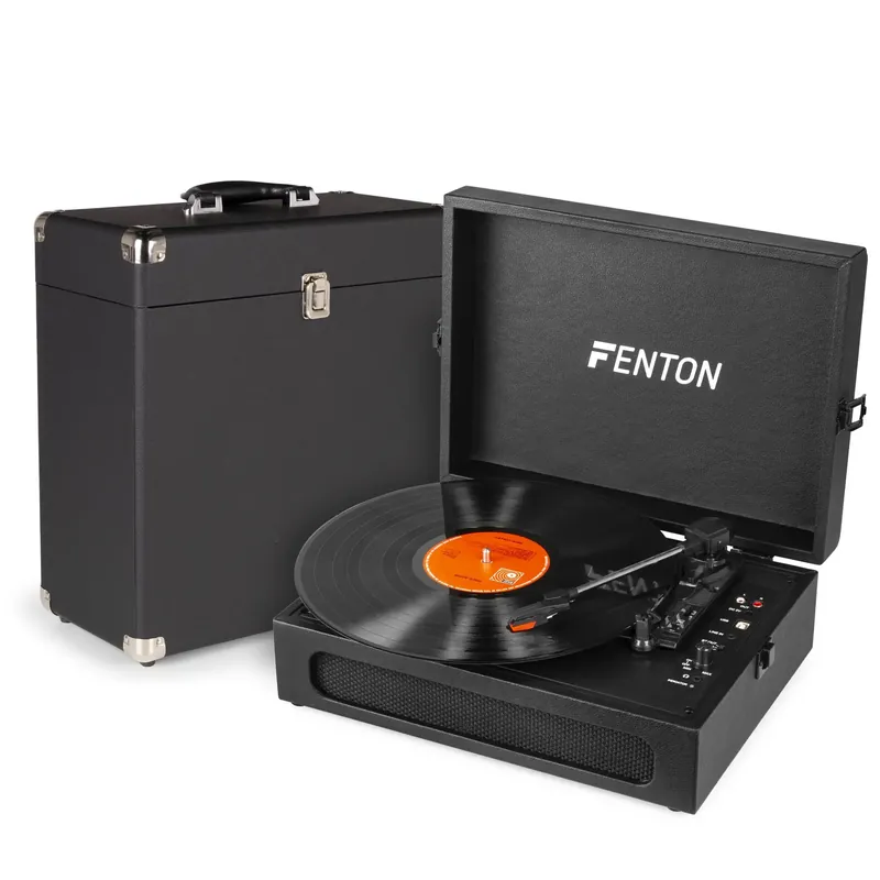 Bestpreis Fenton RP118B Plattenspieler mit Plattenkoffer - Eingebaute Lautsprecher, Bluetooth In/Out - Schwarz