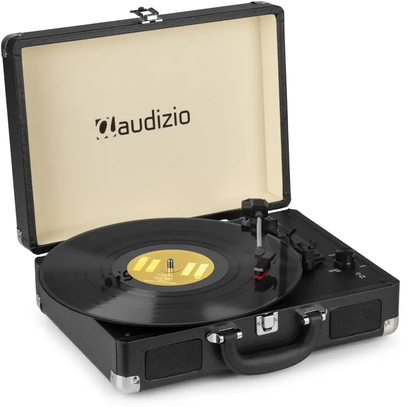 Audizio RP114BK - Retro Plattenspieler mit Lautprecher im Case - Schwarz Preisreduziert