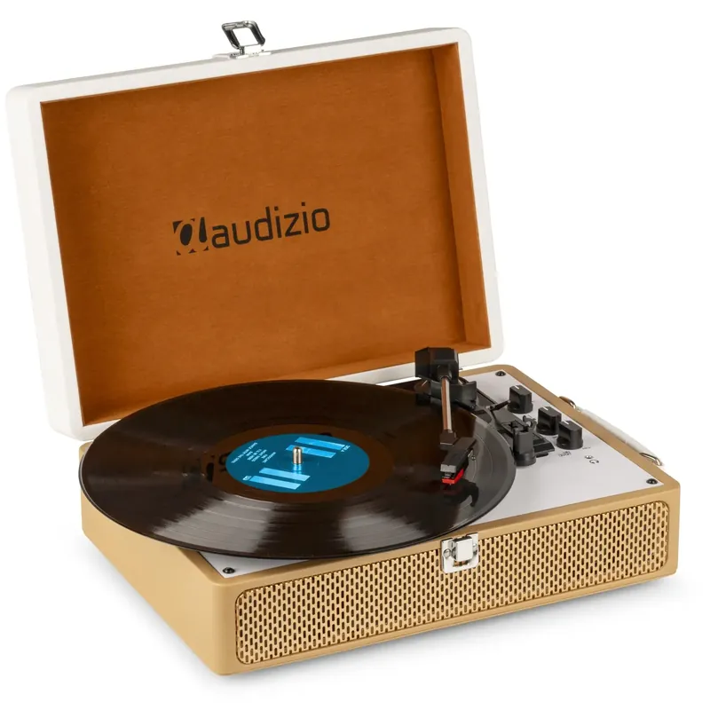 Meistverkauft Audizio RP119 - Retro Plattenspieler mit integrierten Lautsprechern und Bluetooth im Case - goldweiß